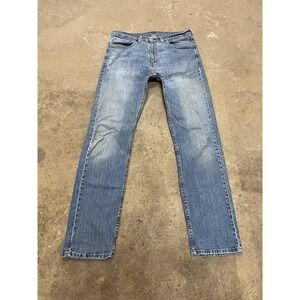 Levis 505 Jeans Mens 34x34 Medium Wash Blue Straight Leg Zip Fly Distressed
